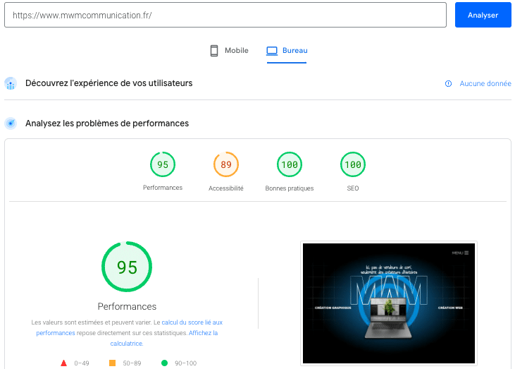 mesure vitesse chargement site internet MWM communication